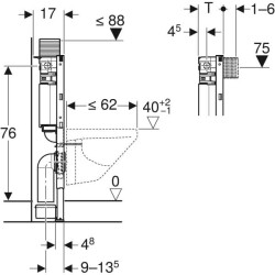 Asma klozet için Geberit Duofix elemanı, 82 cm, Alpha 12 cm gömme rezervuar ile, 6/3 litre - 4