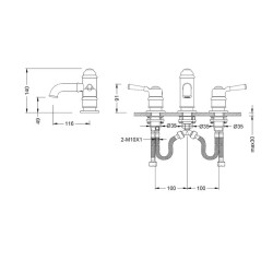 Bocchi Burlington Üç Delikli Lavabo Bataryası Krom 1004 0004 - 2