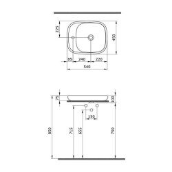 Bocchi Fenice Çanak Lavabo 54 cm Armatür Deliksiz Parlak Beyaz 1489-001-0125 - 2