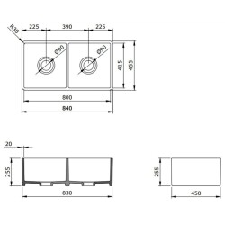 Bocchi Lavello Çift Gözlü Seramik Mutfaf Eviye, 85 cm, Parlak Siyah 1139-005-0120-03 - 4