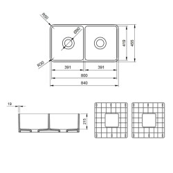 Bocchi Lavello Dekorlu Çift Gözlü Mutfak Eviyesi 85 Cm Mat Gri 1094-006-0120 - 4