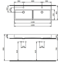 Bocchi Milano 120 cm Çift Gözlü Tezgah Üstü Lavabo Mat Petrol Mavisi - 2