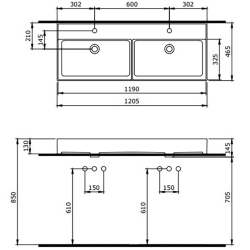 Bocchi Milano 120 cm Çift Gözlü Tezgah Üstü Lavabo Parlak Mandalina Sarısı - 2