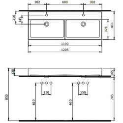 Bocchi Milano 120 cm Çift Gözlü Tezgah Üstü Lavabo P.Burgonya Bordosu - 2