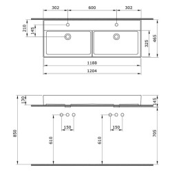 Bocchi Milano Çift Gözlü Lavabo 120 cm Parlak Kırmızı 1393-019-0132 - 3