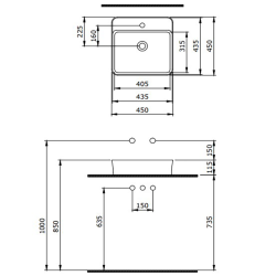 Bocchi Slim Line Kare Lavabo 45x45 cm Mat Antrasit - 2