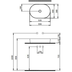 Bocchi Slim Line Oval Lavabo 55x38 cm Mat Beton - 2