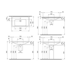 Bocchi Taormina Pro Etajerli Lavabo 3 Armatür Delikli Parlak Beyaz 85 cm 1008-001-0127 - 3