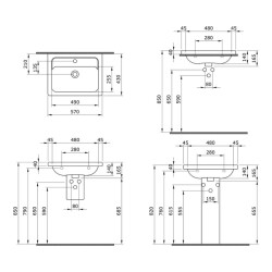 Bocchi Taormina Pro Lavabo Üç Deliki 57 cm Parlak Beyaz 1004-001-0127 - 2