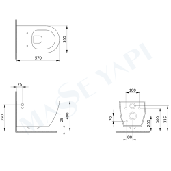 Bocchi Venezia Rimless Asma Klozet - Mat Buz Mavisi Set (/Kapak Dahil) + Gömme Rezervuar Seti - 2