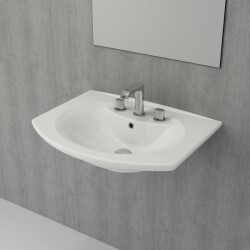 Bocchi Verona Üç Armatür Delikli Lavabo 70 cm Parlak Beyaz 1045-061-0127 - 1