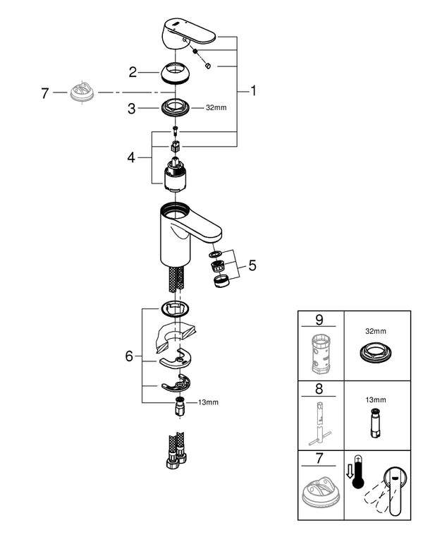Grohe Eurocosmo Tek Kumandalı Lavabo Bataryası  S- Boyut - 32824000