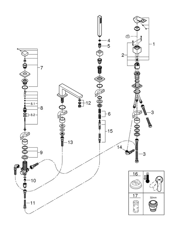 Grohe Eurocube Dört Delikli Küvet Bataryası - 19897001