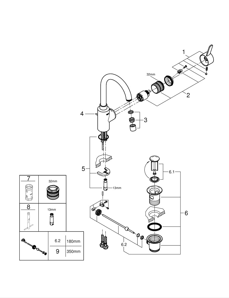 Grohe Eurocosmo Tek Kumandalı Lavabo Bataryası 1/2″  L- Boyut - 32830001