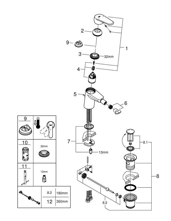 Grohe Eurodisc  Cosmopolitan Tek Kumandalı Bide Bataryası  S- Boyut - 33244002