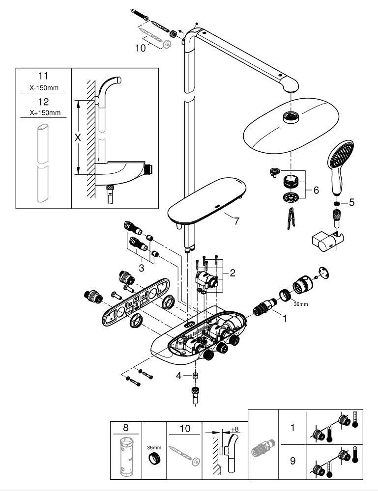 Grohe Rainshower  System  Smart Control  Duo 360 Duvara Monte Termostatik Bataryalı Duş Sistemi - 26250000