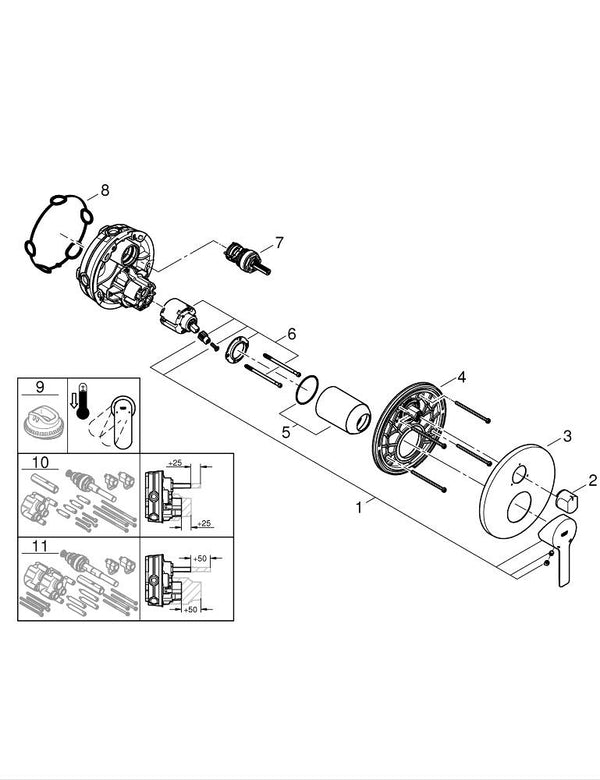 Grohe Lineare Tek Kumandalı 3 Yönlü Banyo Bataryası - 24095001