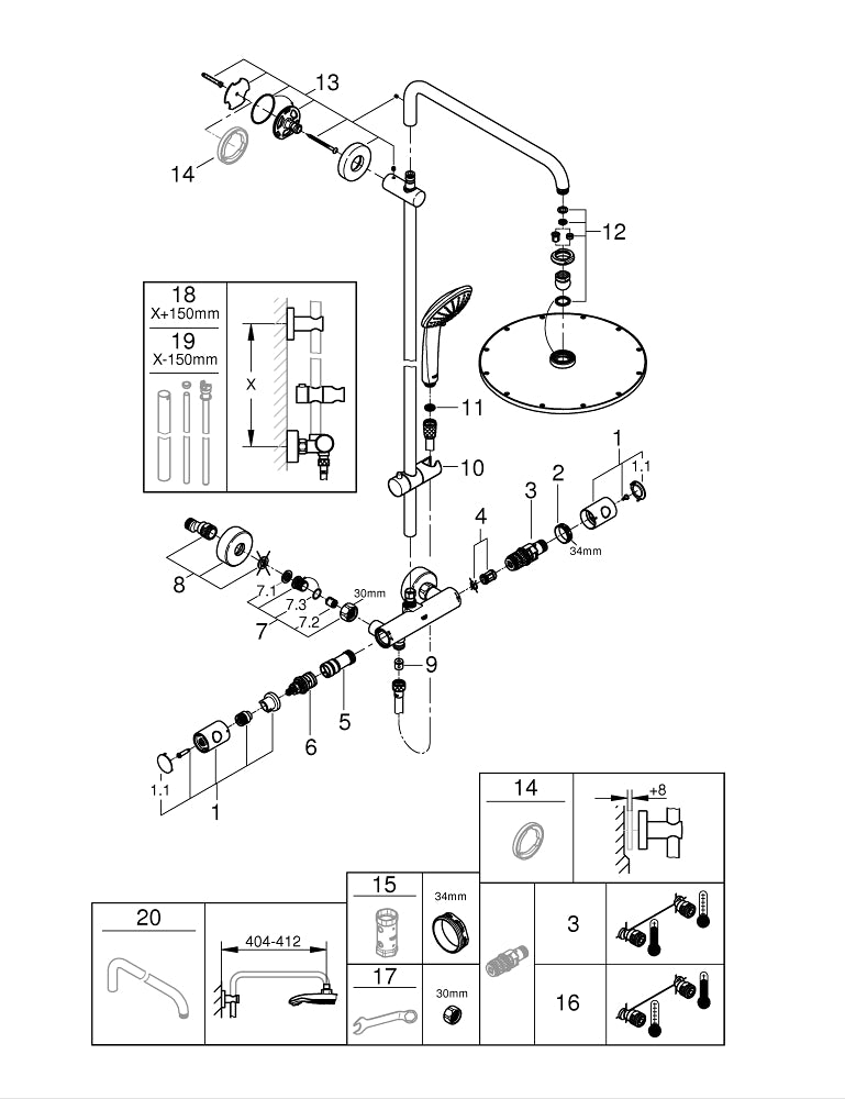 Grohe Euphoria  System 310 Duvara Monte Termostatik Bataryalı Duş Sistemi - 26075DC0