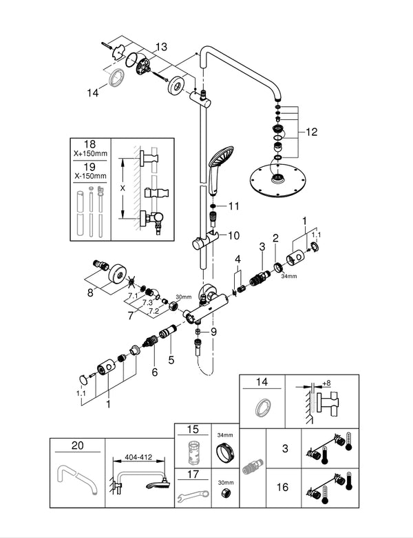 Grohe Euphoria  System 210 Duvara Monte Termostatik Bataryalı Duş Sistemi - 27964000