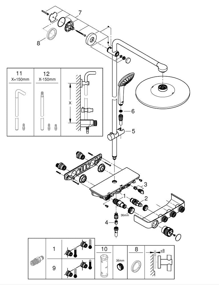 Grohe Euphoria  Smart Control 310  Duş Sistemi Duvara Monte Termostatik Bataryalı Duş Sistemi - 26507AL0
