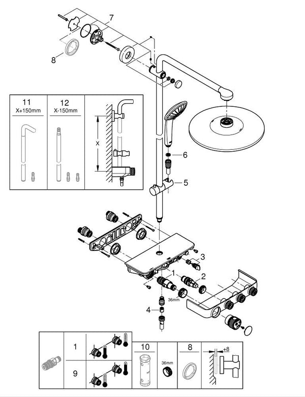 Grohe Euphoria  Smart Control 310  Duş Sistemi Duvara Monte Termostatik Bataryalı Duş Sistemi - 26507AL0