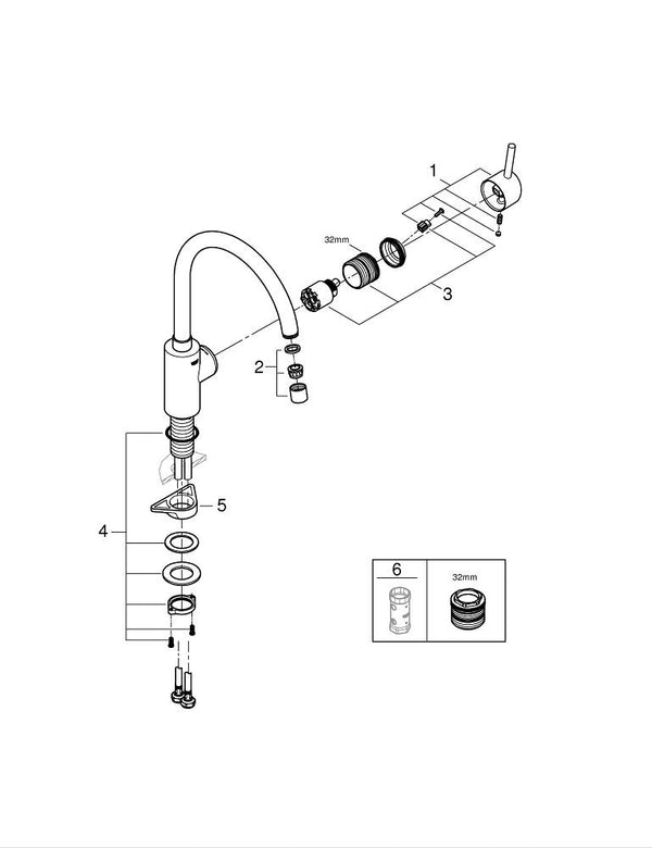 Grohe Concetto Tek Kumandalı Eviye Bataryası - 32661003