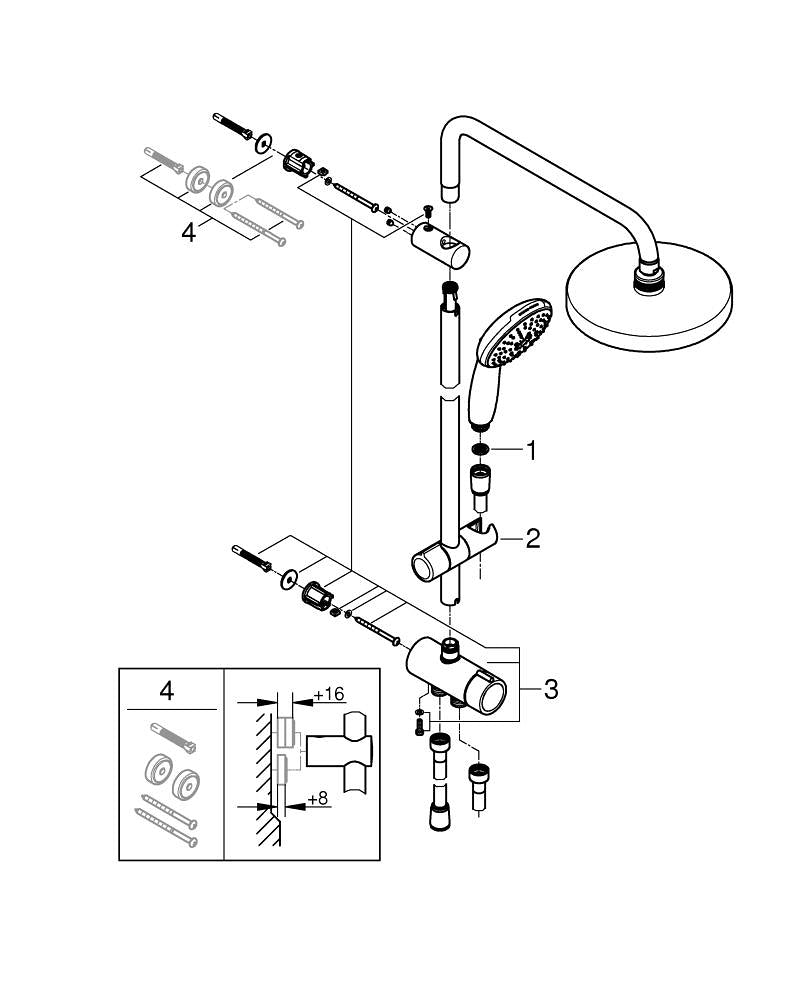 Grohe Tempesta  System 200 Duvar Bağlantılı, Divertörlü Duş Sistemi - 26452002