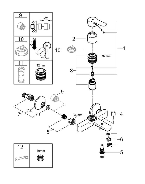 Grohe Bau Edge Tek Kumandalı Banyo Bataryası - 23605000