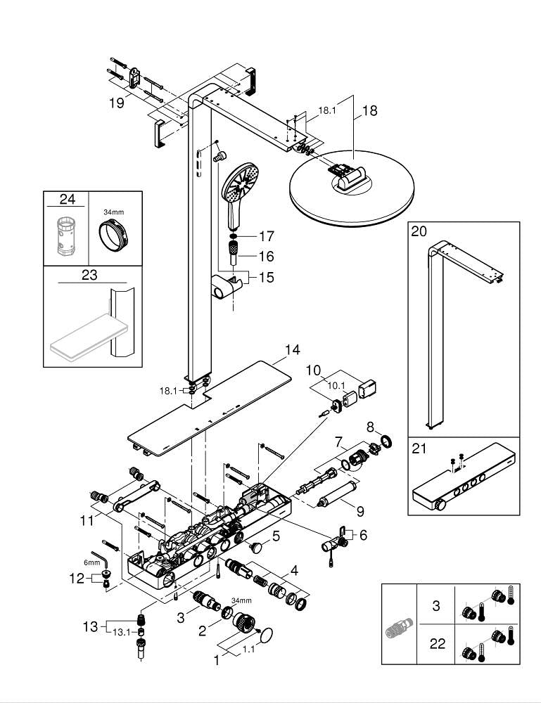 Grohe Rainshower  Aqua  Pure Duvara Monte Termostatik Bataryalı Duş Sistemi - 1009640000