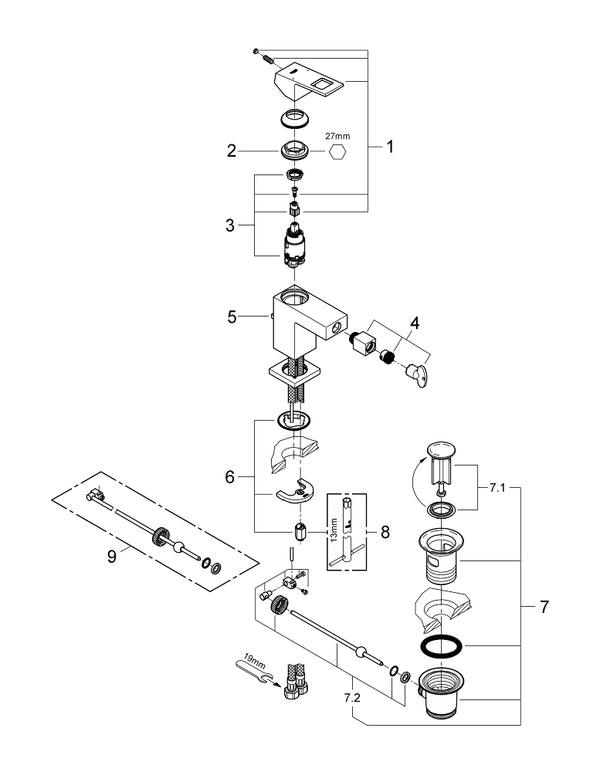 Grohe Eurocube Tek Kumandalı Bide Bataryası  S- Boyut - 23138000