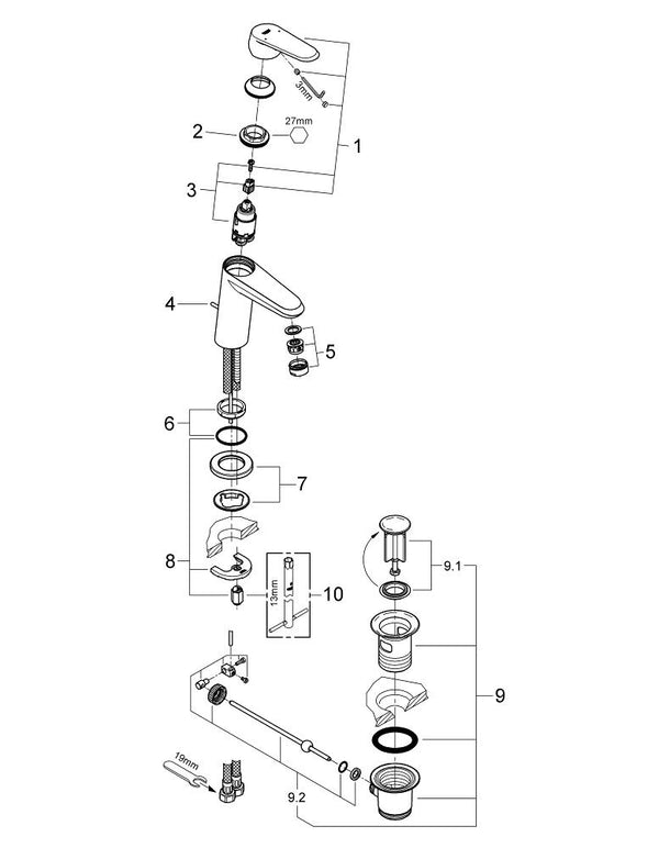 Grohe Eurodisc  Cosmopolitan Tek Kumandalı Lavabo Bataryası  S- Boyut - 23049002