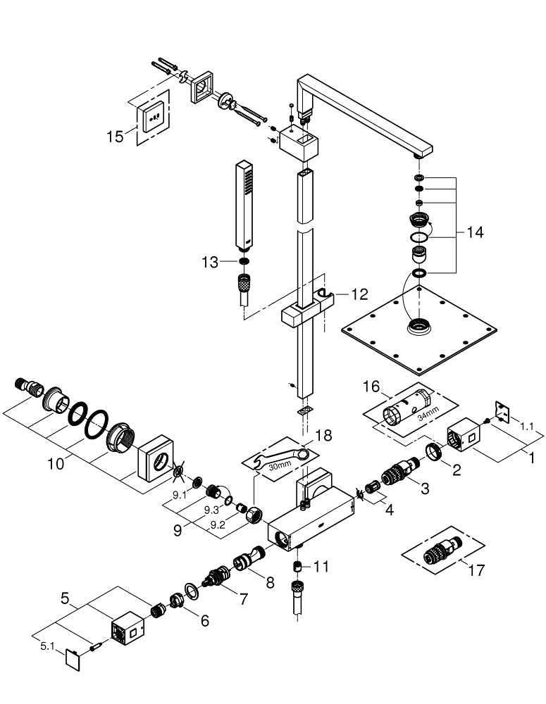 Grohe Euphoria  Cube  System 230 Duvara Monte Termostatik Bataryalı Duş Sistemi - 26087000