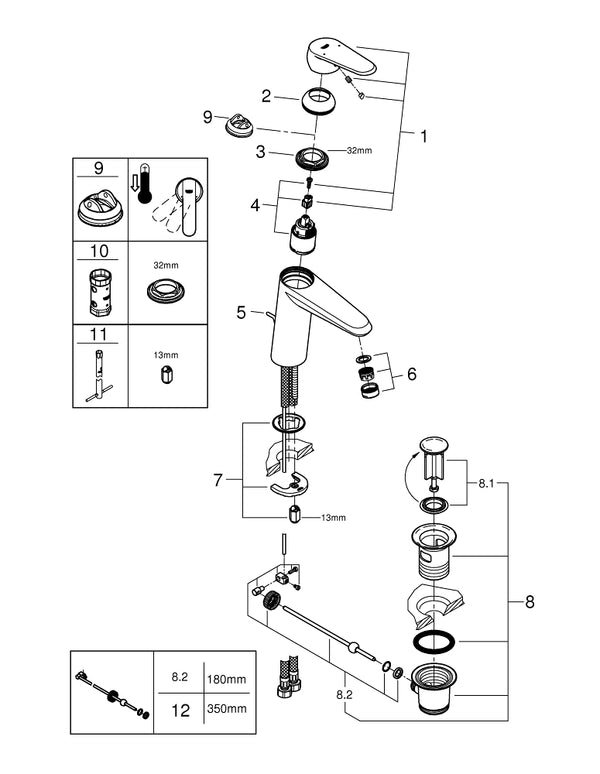 Grohe Eurodisc  Cosmopolitan Tek Kumandalı Lavabo Bataryası  M- Boyut - 23448002
