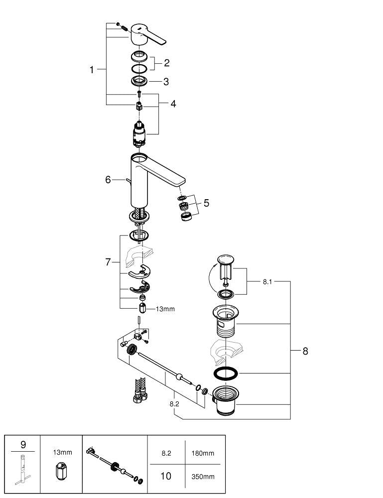 Grohe Lineare Tek Kumandalı Lavabo Bataryası  S- Boyut - 32114DC1
