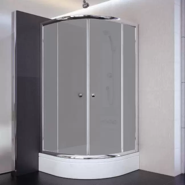 90x90x180 Oval Parlak Profil Komple Kumlu Cam Duş Kabini & 90x90x16 Panelli Duş Teknesi Set