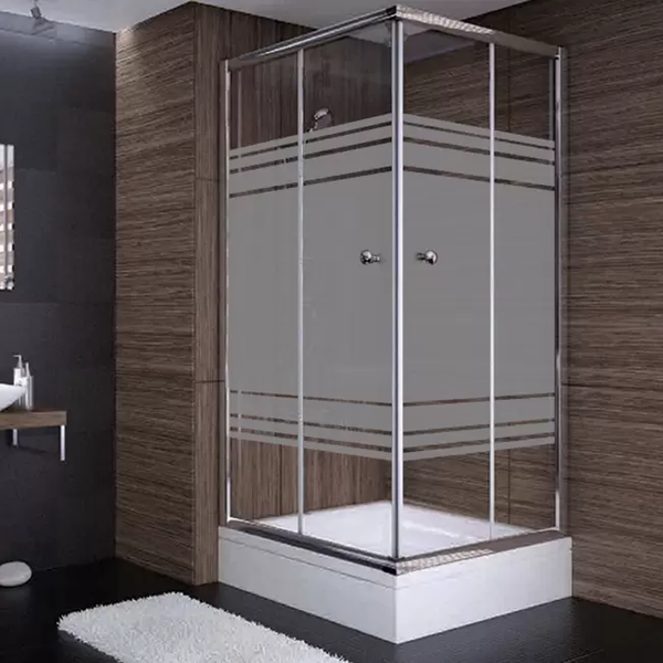 100x100x190 Kare Parlak Profil 06 Kumlu Cam Duş Kabini (tekne Hariç)