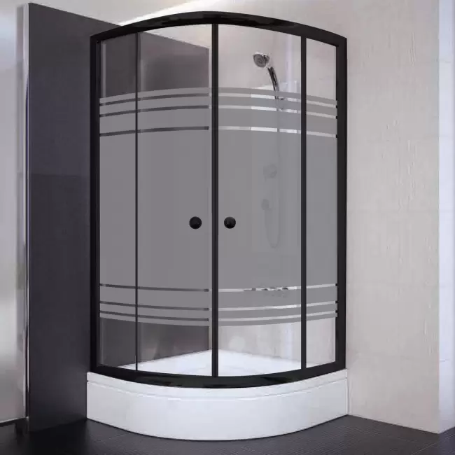 100x100x180 Oval Siyah Profil Komple Kumlu Cam Duş Kabini (tekne Hariç)