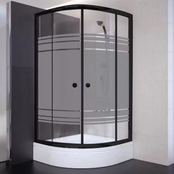 100x100x180 Oval Siyah Profil Komple Kumlu Cam Duş Kabini (tekne Hariç)