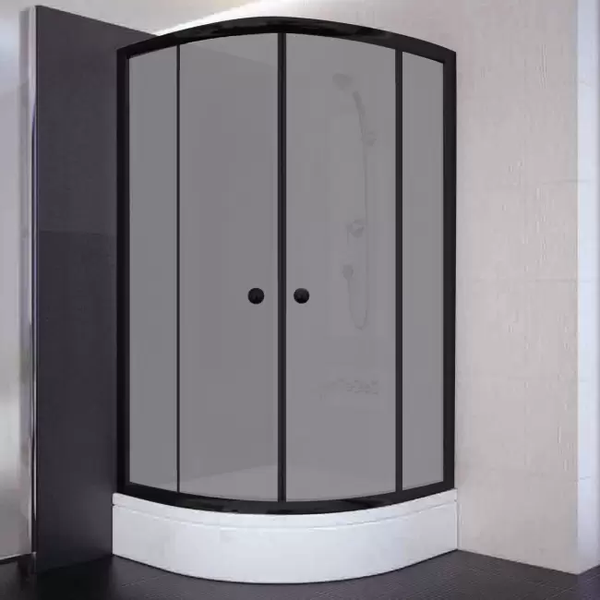 80x80x180 Oval Siyah Profil 06 Kumlu Cam Duş Kabini & 80x80x16 Panelli Duş Teknesi Set