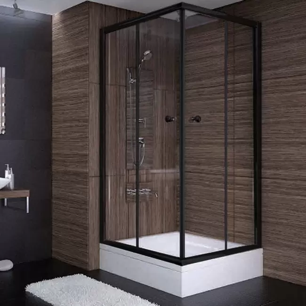 90x90x190 Kare Siyah Profil Şeffaf Cam Duş Kabini & 90x90x16 Panelli Duş Teknesi Set