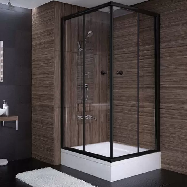 100x100x190 Kare Siyah Profil Şeffaf Cam Duş Kabini (tekne Hariç)