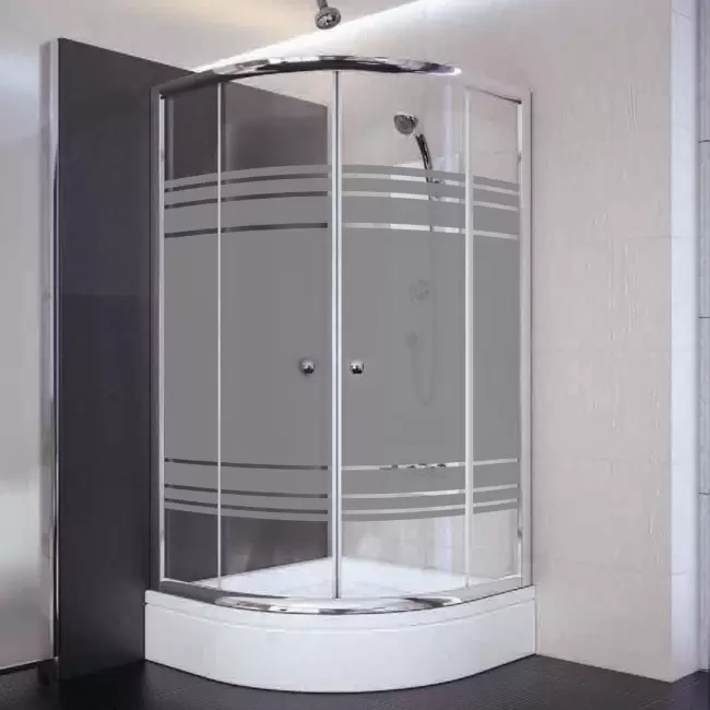 90x90x180 Oval Parlak Profil 06 Kumlu Cam Duş Kabini & 90x90x16 Panelli Duş Teknesi Set