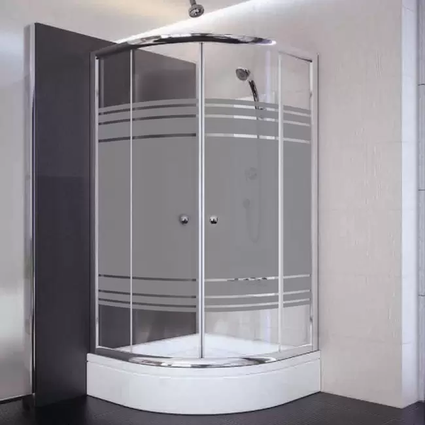 90x90x180 Oval Parlak Profil 06 Kumlu Cam Duş Kabini & 90x90x16 Panelli Duş Teknesi Set