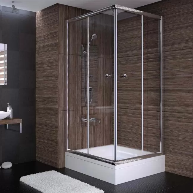 80x80x190 Kare Parlak Profil Şeffaf Cam Duş Kabini & 80x80x16 Panelli Duş Teknesi Set