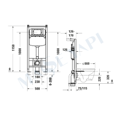 DuraSystem® Gömme Rezervuar, alçıpan duvar, 1150 x 500 x 126 mm - 2