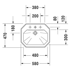Duravit Lavabo Üstten Geçme 1930 Seri 58 cm Üç Delikli 0476580030 - 2