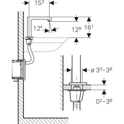 Geberit Brenta lavabo bataryası, tezgah üstü, elektrikli, sıva altı fonksiyon kutusu için: Parlak krom, Mikser=Miksersiz - 3