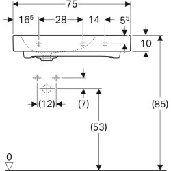 Geberit Citterio etajerli lavabo: B=75cm, T=50cm, Batarya deliği=Sol, Taşma deliği=Yok, Etajer alanı=Sağ, Beyaz / KeraTect - 4