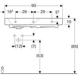 Geberit Citterio etajerli lavabo: B=90cm, T=50cm, Batarya deliği=Sol, Taşma deliği=Yok, Etajer alanı=Sağ, Beyaz / KeraTect - 4