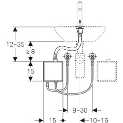 Geberit lavabo bataryası Piave, tezgah üstü, jeneratörlü, sıva üstü fonksiyon kutusu ile: Parlak krom, Mikser=Miksersiz - 3